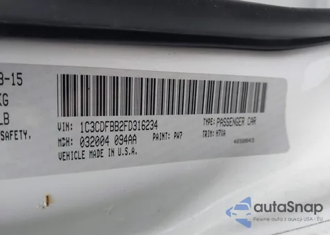 2015 Dodge Dart Sxt z USA, uszkodzony, nr VIN 1C3CDFBB2FD316234